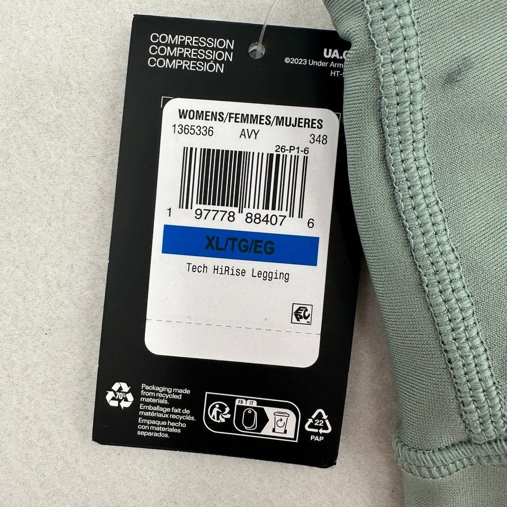 Under Armour Womens XL Tech HiRise Compression Leggings Sage Green Yoga NWT - Picture 7 of 9